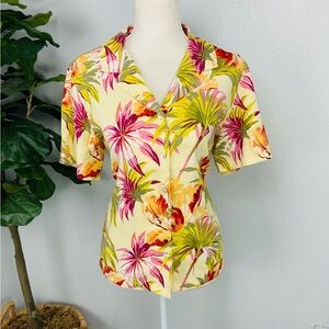 Tommy Bahama Silk Blend Button Down Collar Floral Top